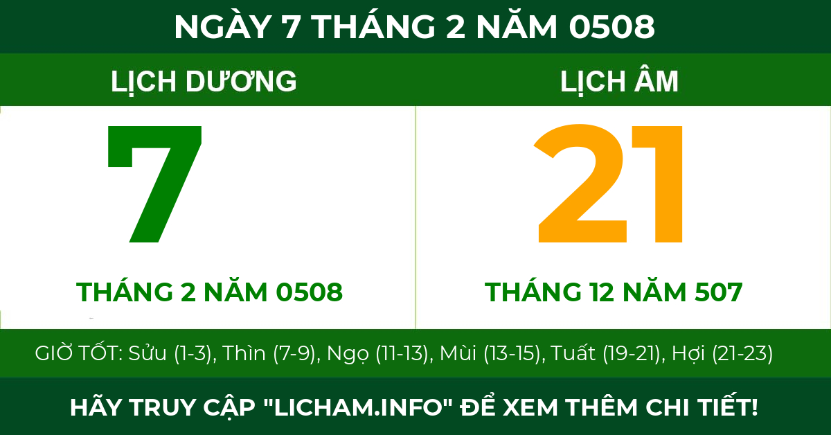 lịch âm ngày 7 tháng 2 năm 0508