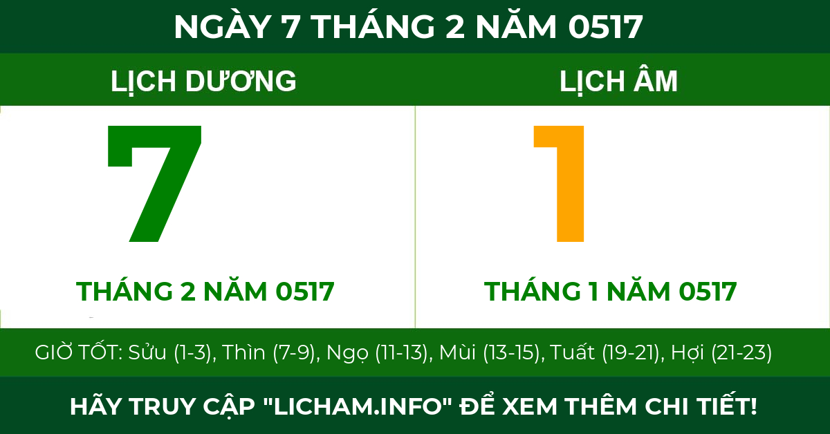 lịch âm ngày 7 tháng 2 năm 0517