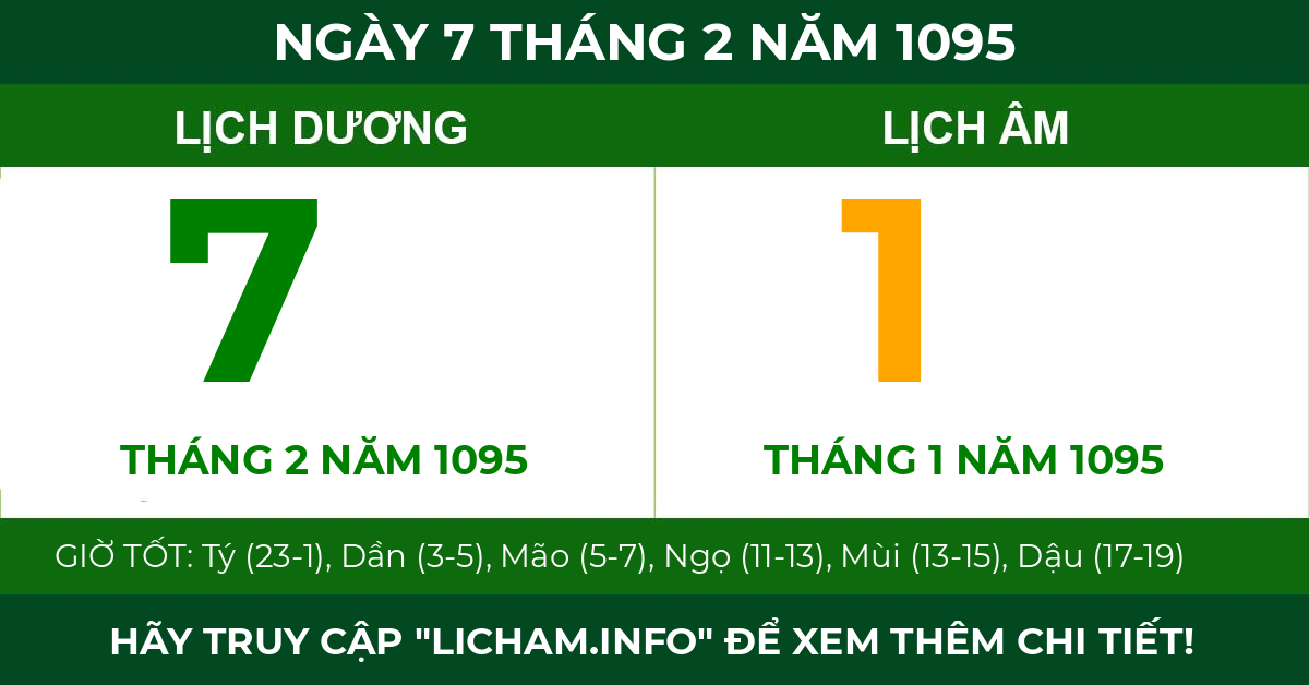 lịch âm ngày 7 tháng 2 năm 1095