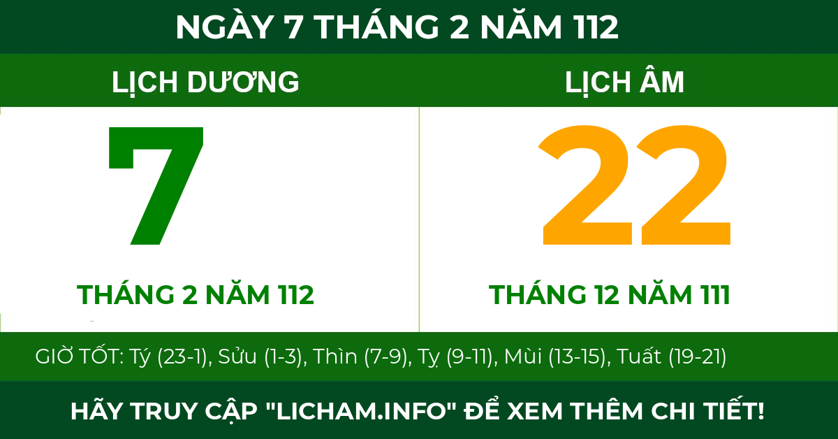 lịch âm ngày 7 tháng 2 năm 112