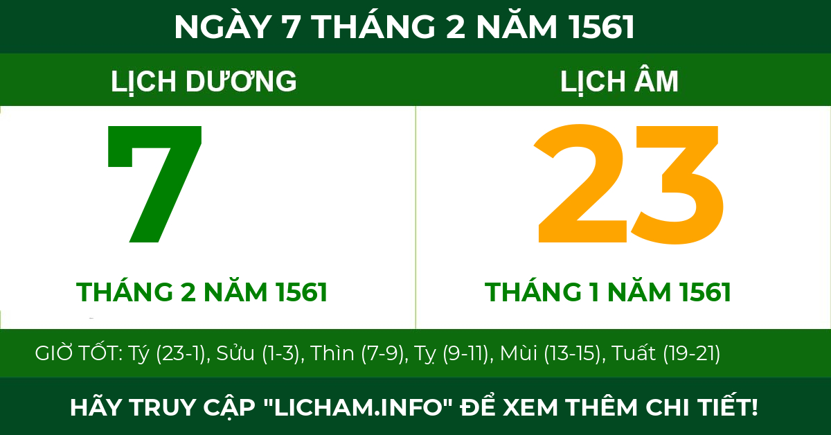 lịch âm ngày 7 tháng 2 năm 1561