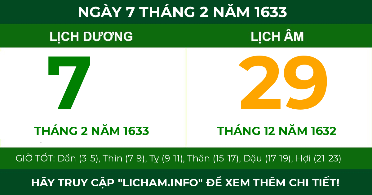 lịch âm ngày 7 tháng 2 năm 1633