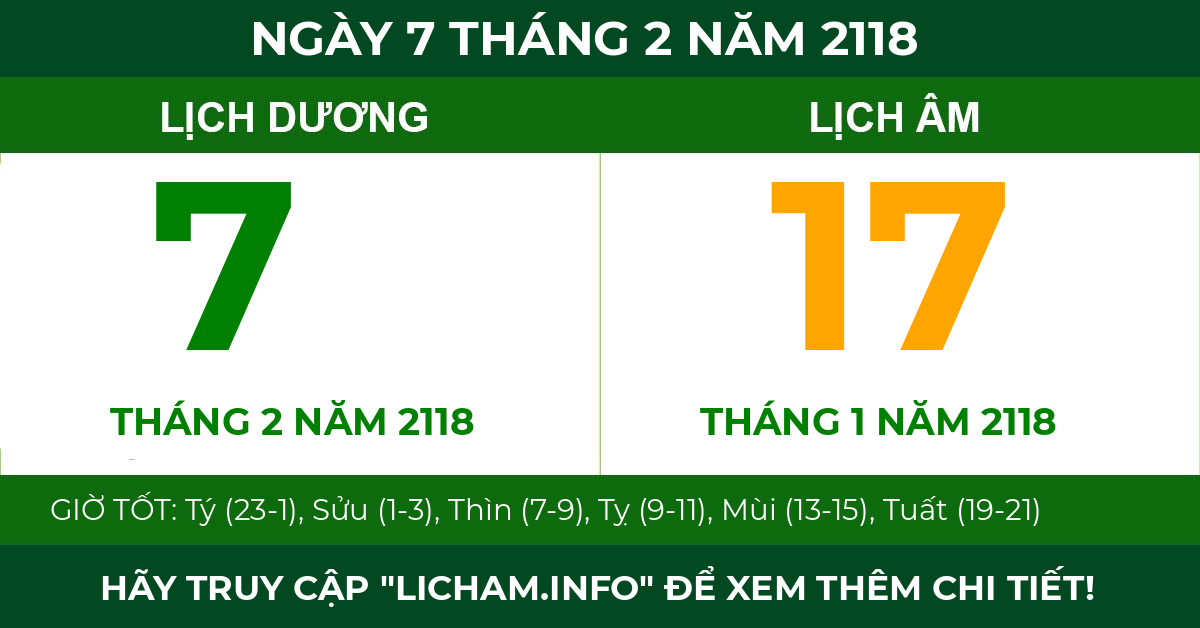 lịch âm ngày 7 tháng 2 năm 2118