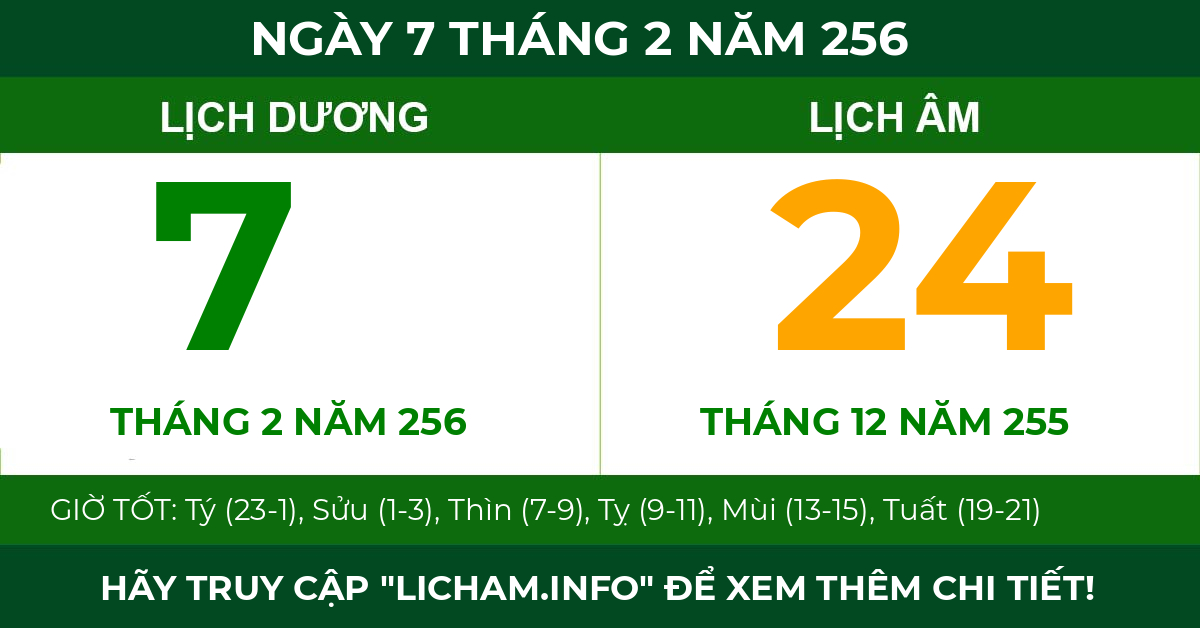 lịch âm ngày 7 tháng 2 năm 256
