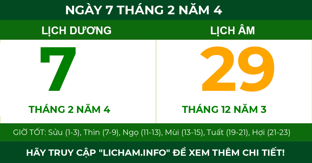 lịch âm ngày 7 tháng 2 năm 4