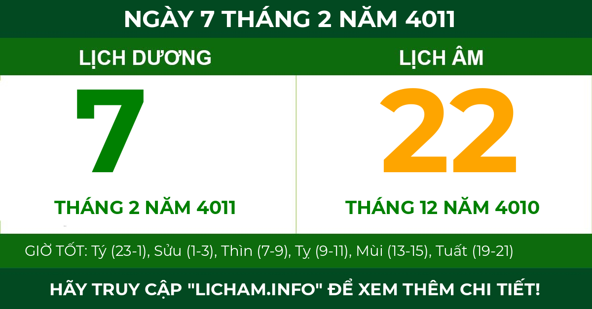 lịch âm ngày 7 tháng 2 năm 4011