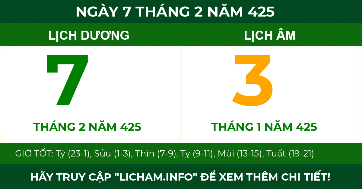 lịch âm ngày 7 tháng 2 năm 425