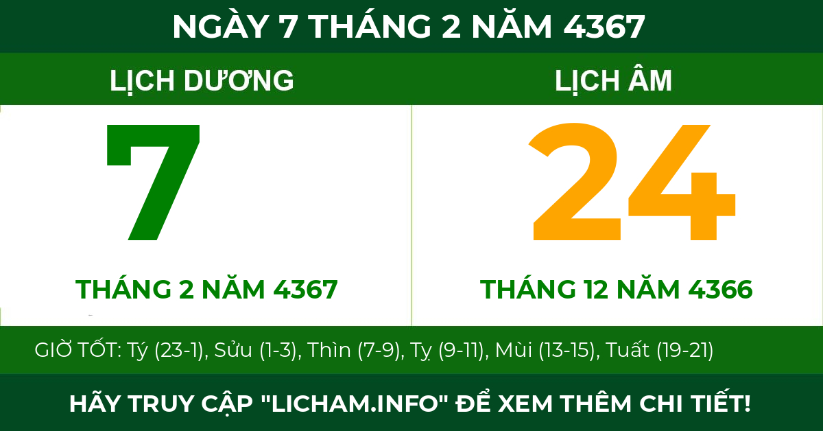 lịch âm ngày 7 tháng 2 năm 4367