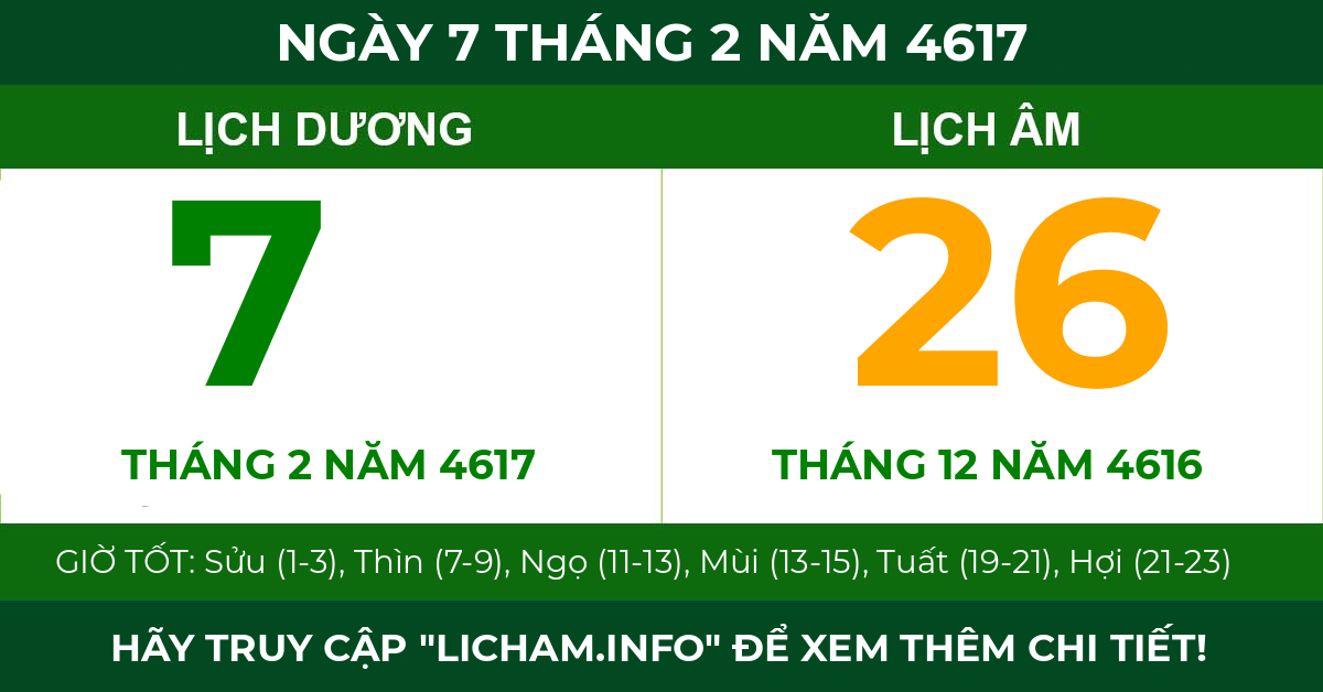 lịch âm ngày 7 tháng 2 năm 4617