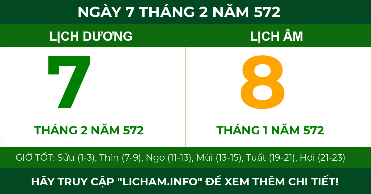 lịch âm ngày 7 tháng 2 năm 572