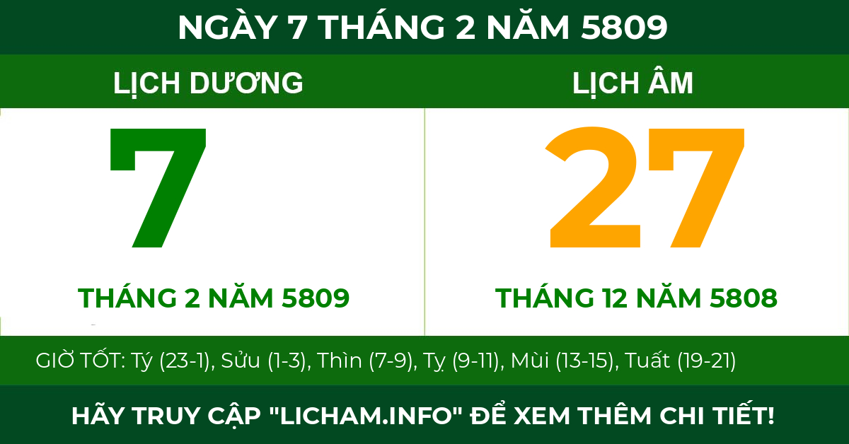 lịch âm ngày 7 tháng 2 năm 5809