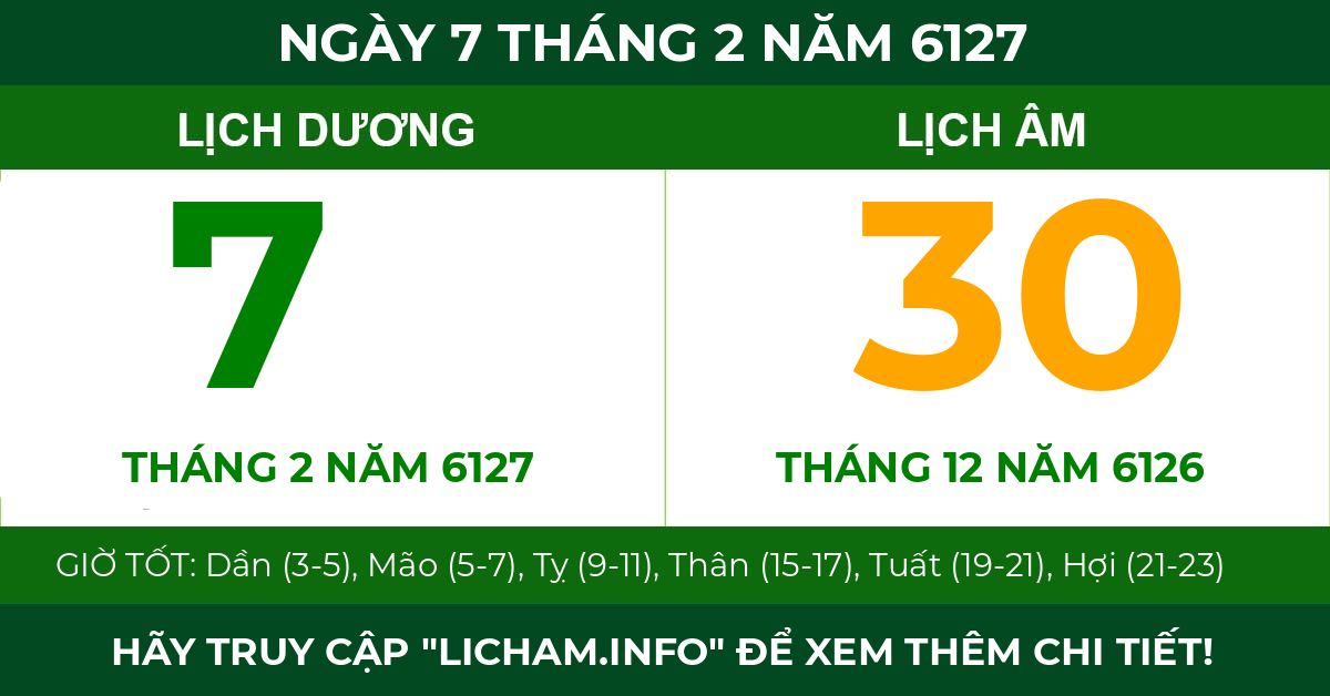 lịch âm ngày 7 tháng 2 năm 6127