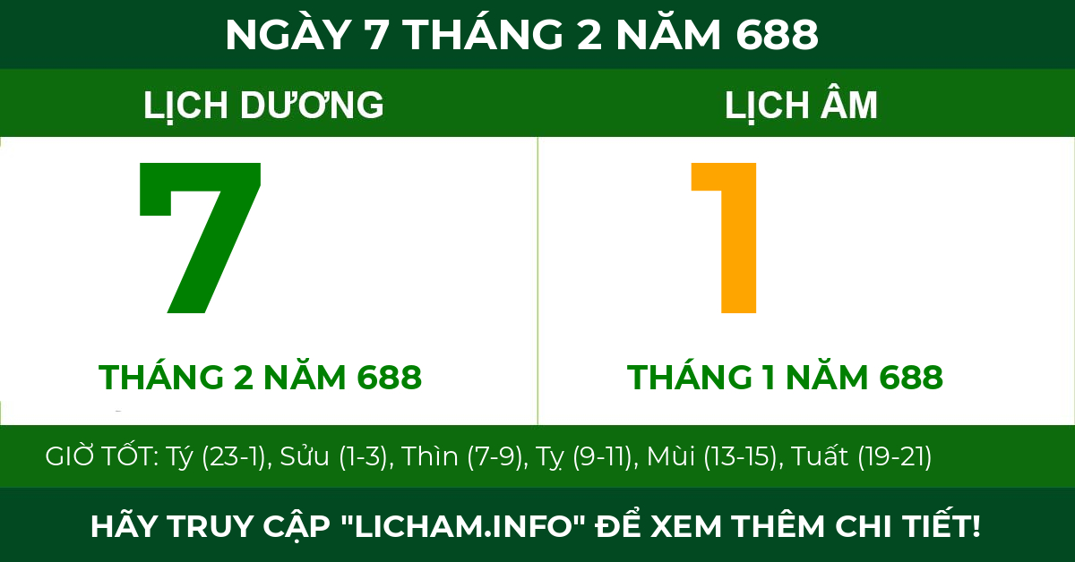 lịch âm ngày 7 tháng 2 năm 688
