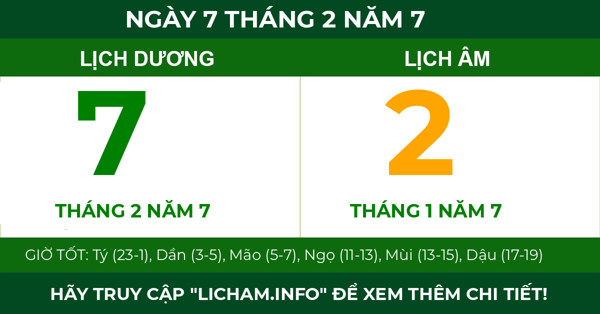 lịch âm ngày 7 tháng 2 năm 7