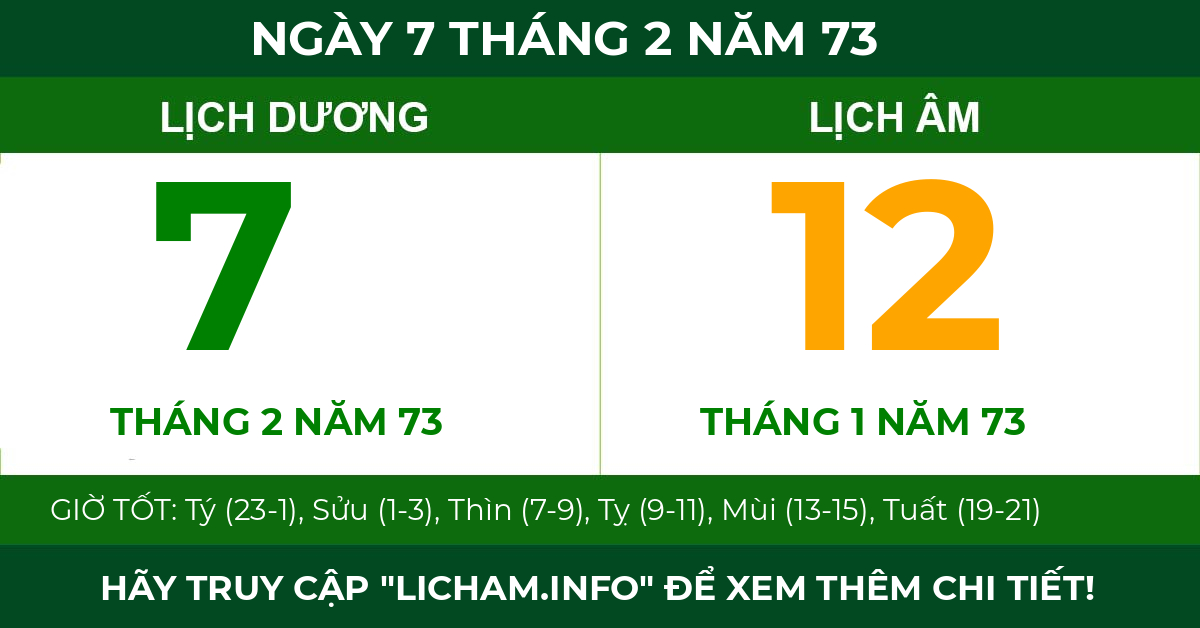 lịch âm ngày 7 tháng 2 năm 73