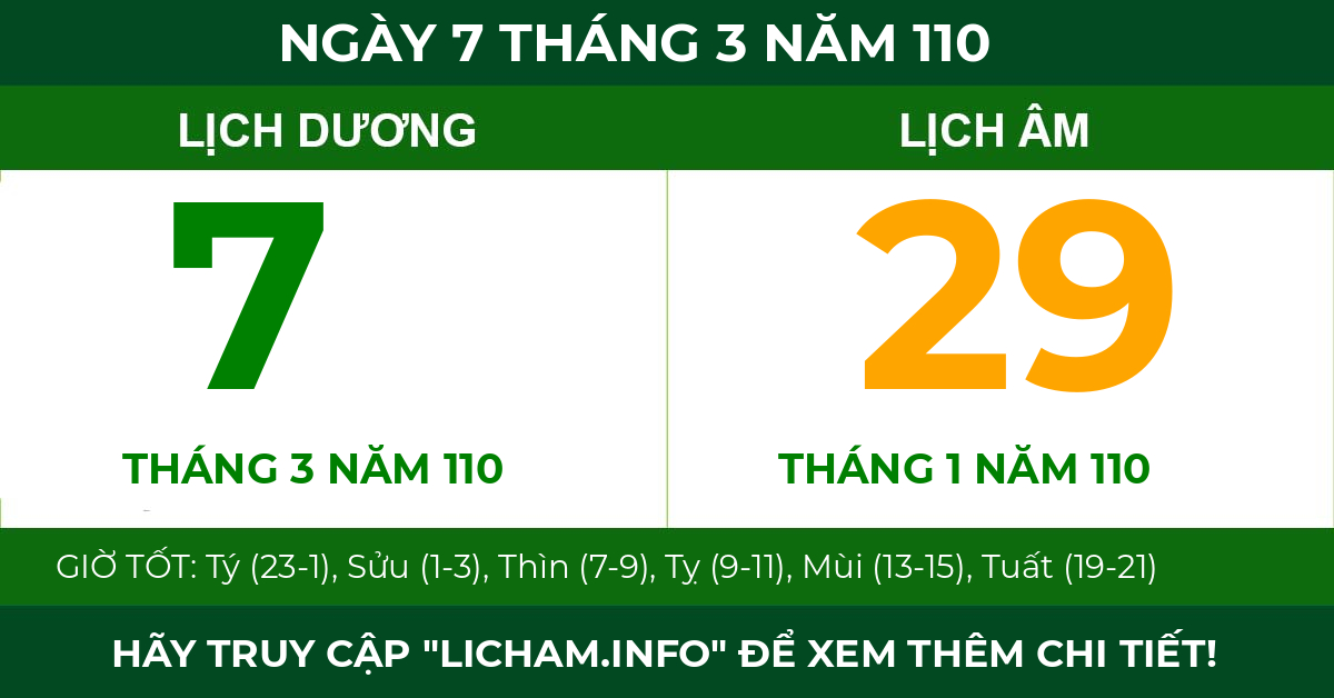 lịch âm ngày 7 tháng 3 năm 110