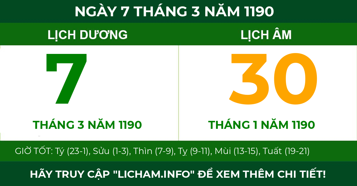 lịch âm ngày 7 tháng 3 năm 1190
