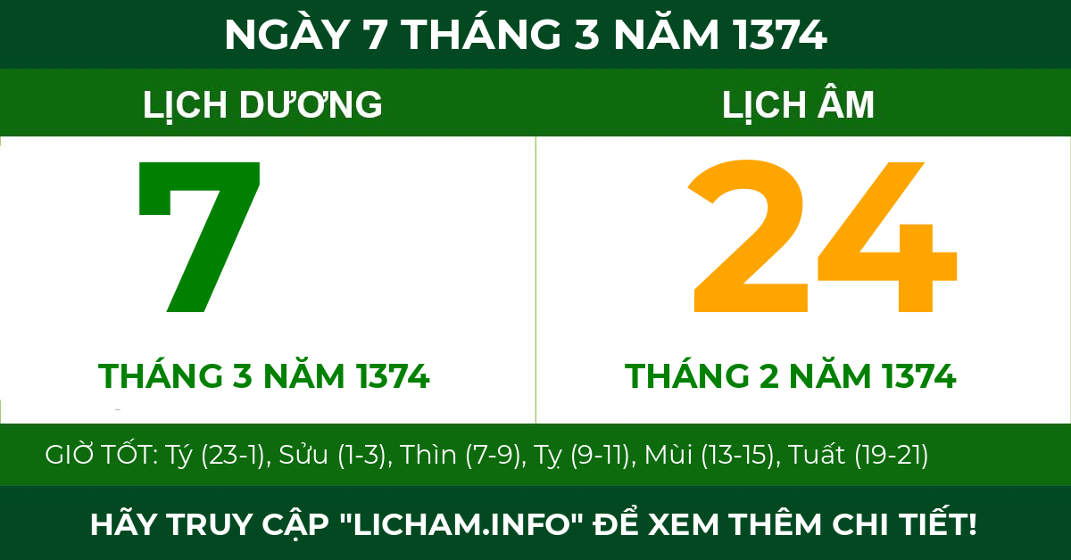 lịch âm ngày 7 tháng 3 năm 1374
