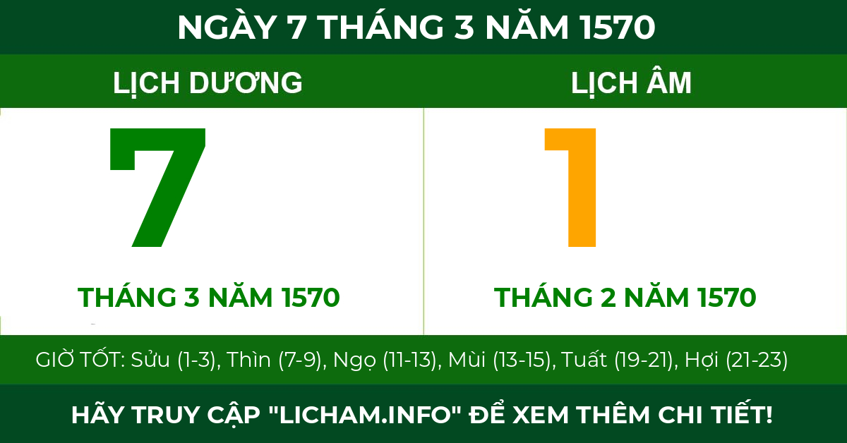 lịch âm ngày 7 tháng 3 năm 1570