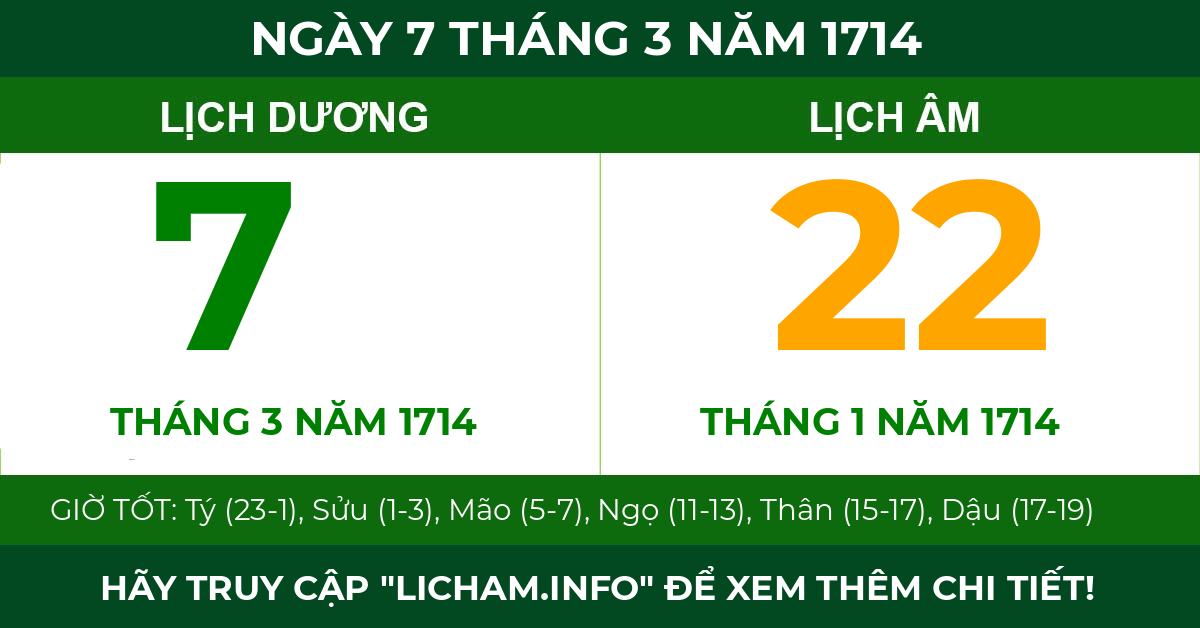 lịch âm ngày 7 tháng 3 năm 1714