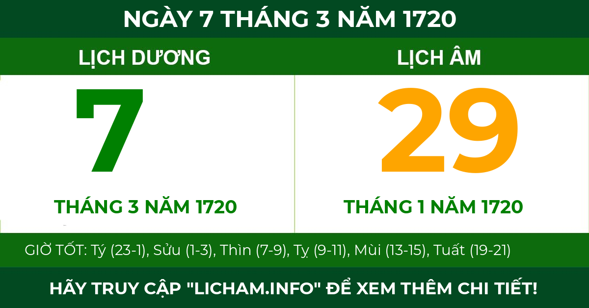 lịch âm ngày 7 tháng 3 năm 1720