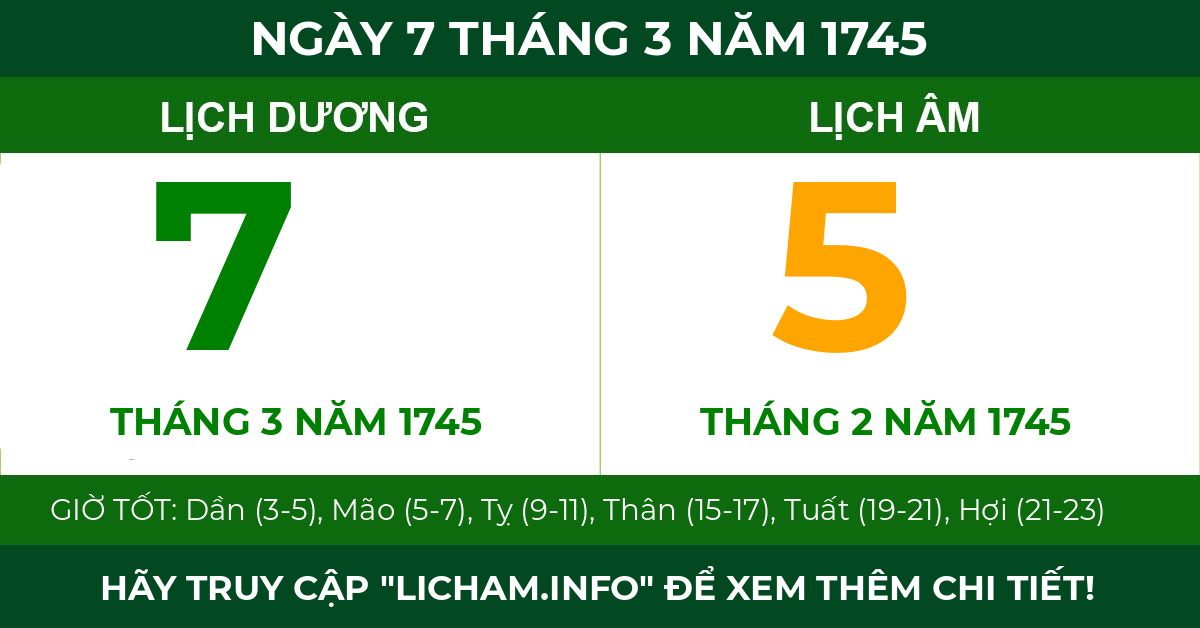 lịch âm ngày 7 tháng 3 năm 1745