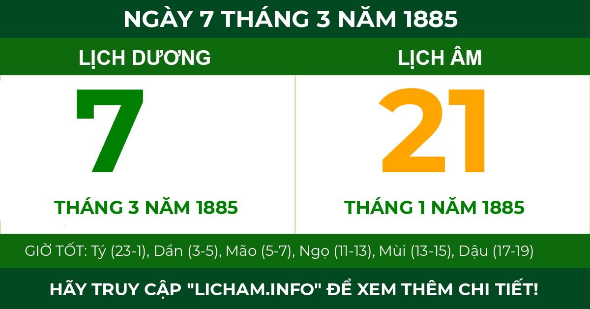 lịch âm ngày 7 tháng 3 năm 1885