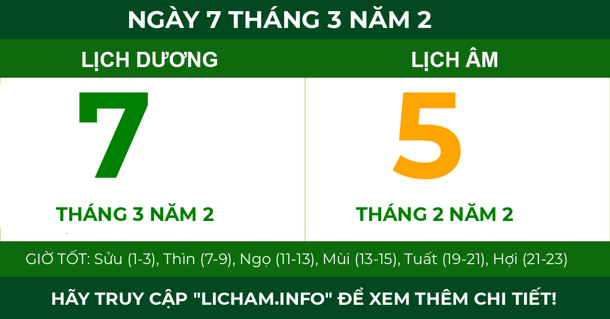 lịch âm ngày 7 tháng 3 năm 2