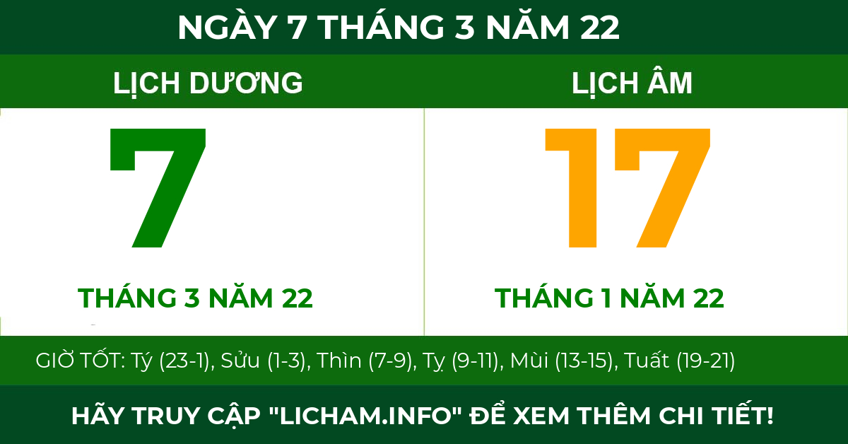 lịch âm ngày 7 tháng 3 năm 22