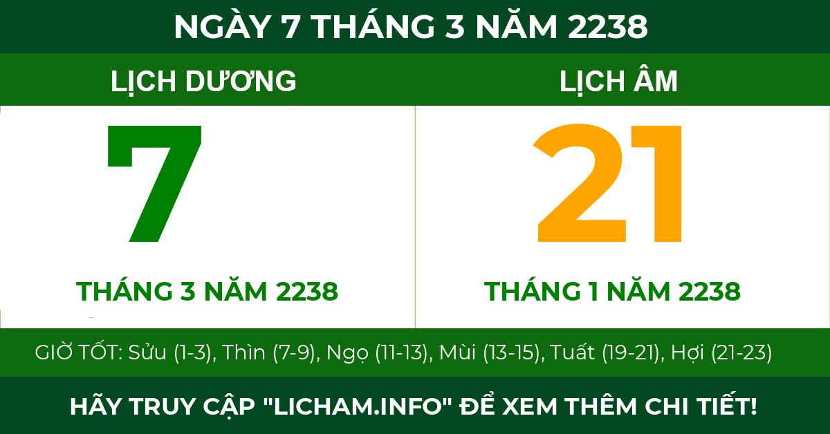 lịch âm ngày 7 tháng 3 năm 2238