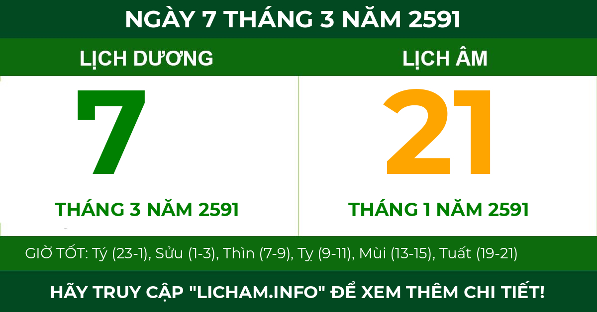 lịch âm ngày 7 tháng 3 năm 2591