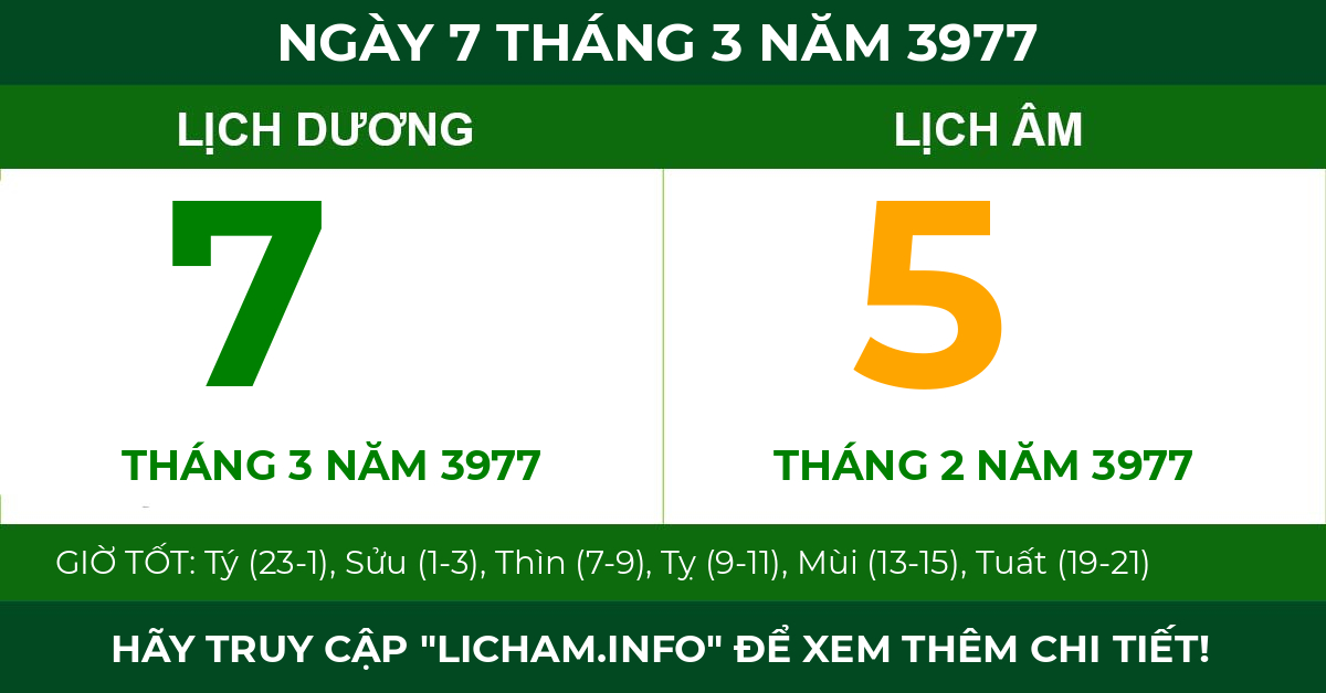 lịch âm ngày 7 tháng 3 năm 3977