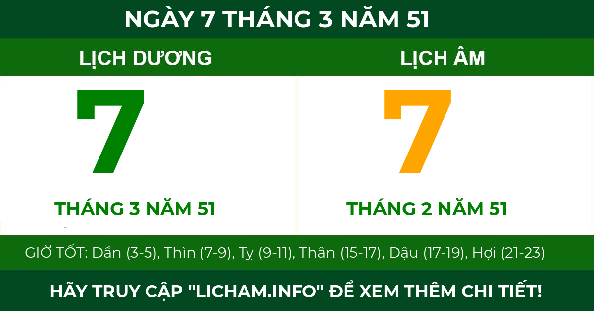 lịch âm ngày 7 tháng 3 năm 51