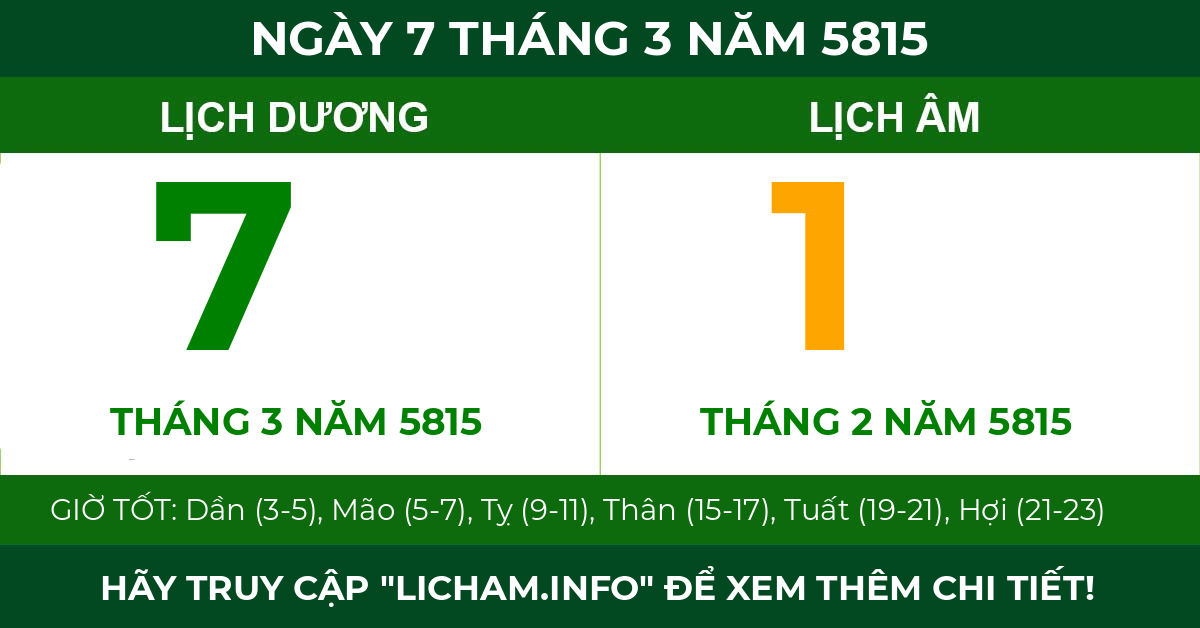lịch âm ngày 7 tháng 3 năm 5815