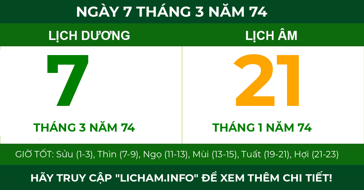 lịch âm ngày 7 tháng 3 năm 74