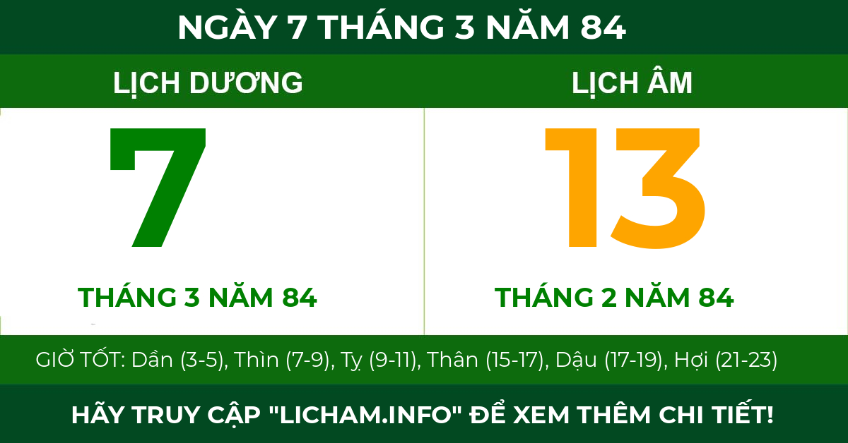 lịch âm ngày 7 tháng 3 năm 84