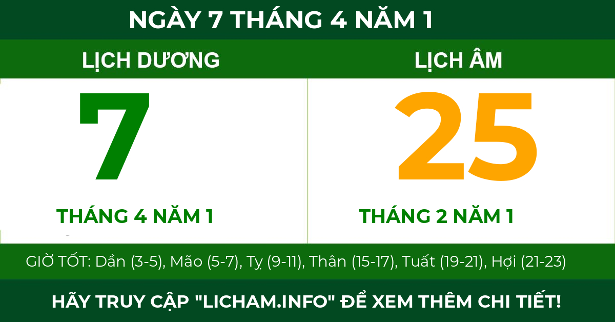 lịch âm ngày 7 tháng 4 năm 1