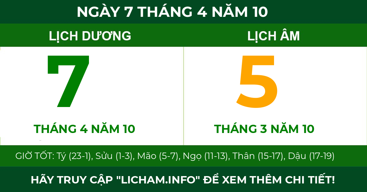 lịch âm ngày 7 tháng 4 năm 10