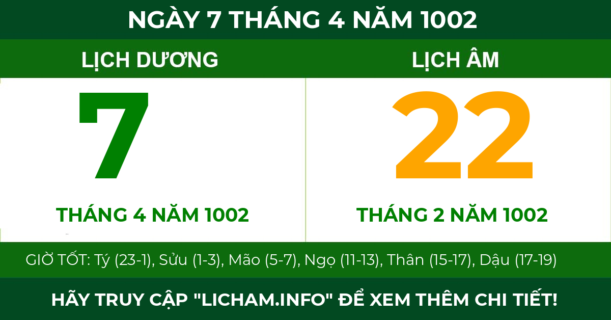 lịch âm ngày 7 tháng 4 năm 1002