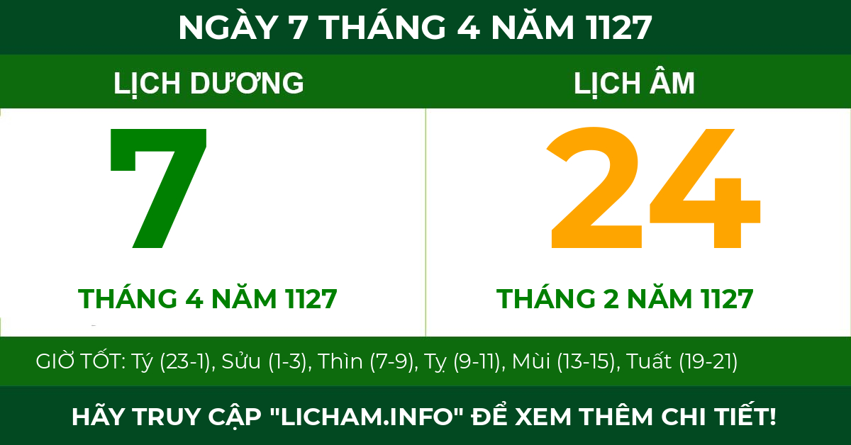 lịch âm ngày 7 tháng 4 năm 1127
