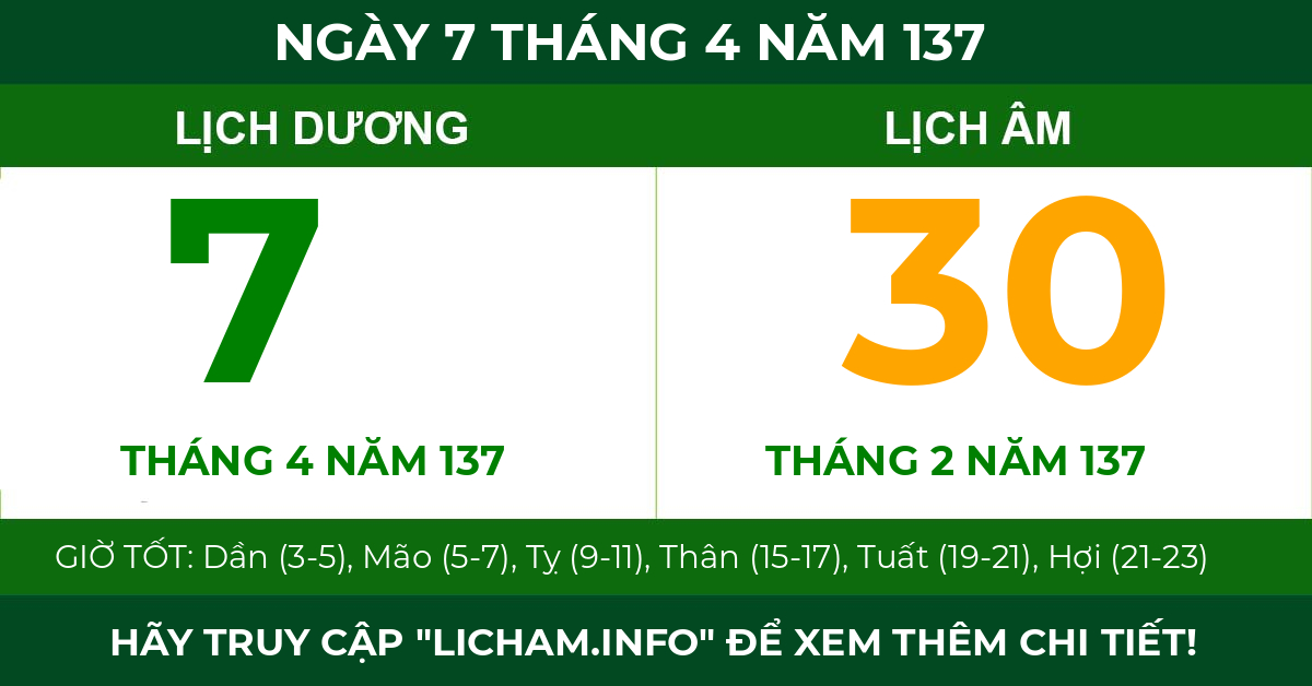 lịch âm ngày 7 tháng 4 năm 137