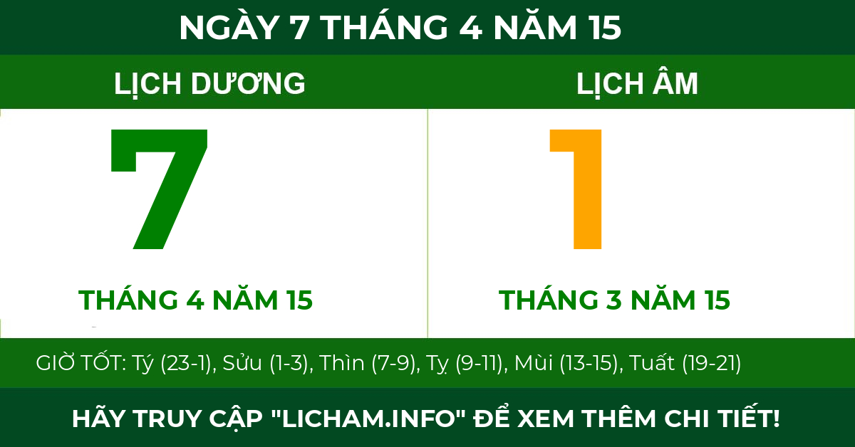 lịch âm ngày 7 tháng 4 năm 15