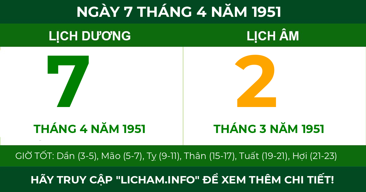 lịch âm ngày 7 tháng 4 năm 1951