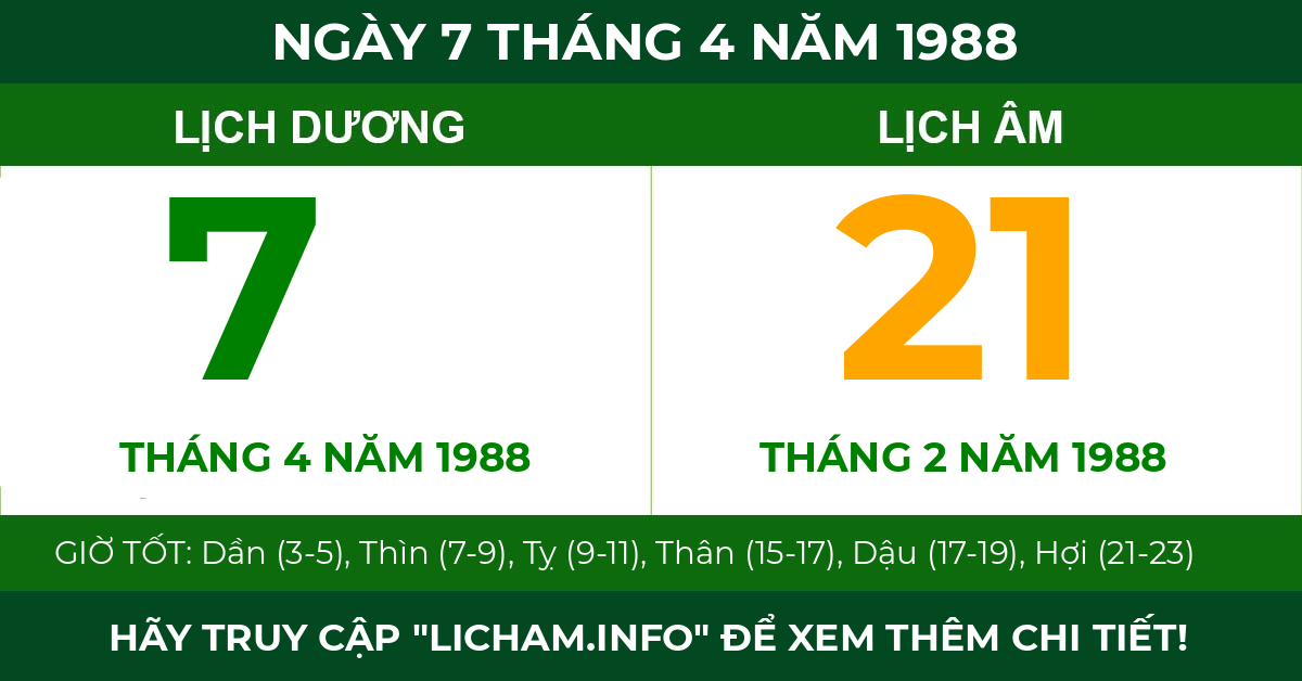 lịch âm ngày 7 tháng 4 năm 1988