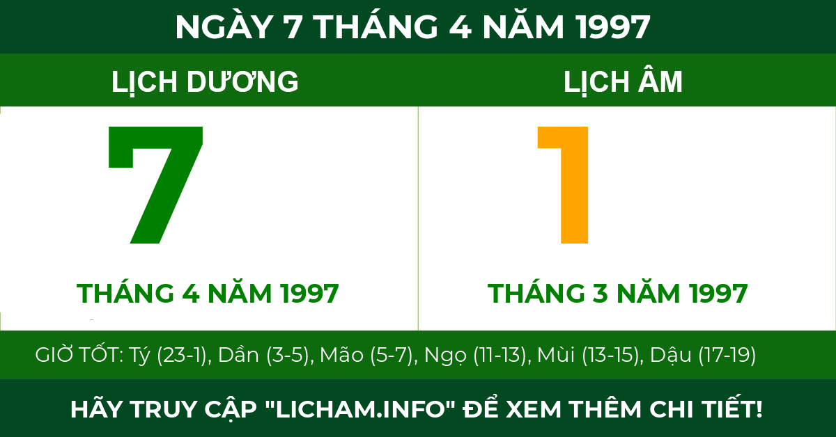 lịch âm ngày 7 tháng 4 năm 1997