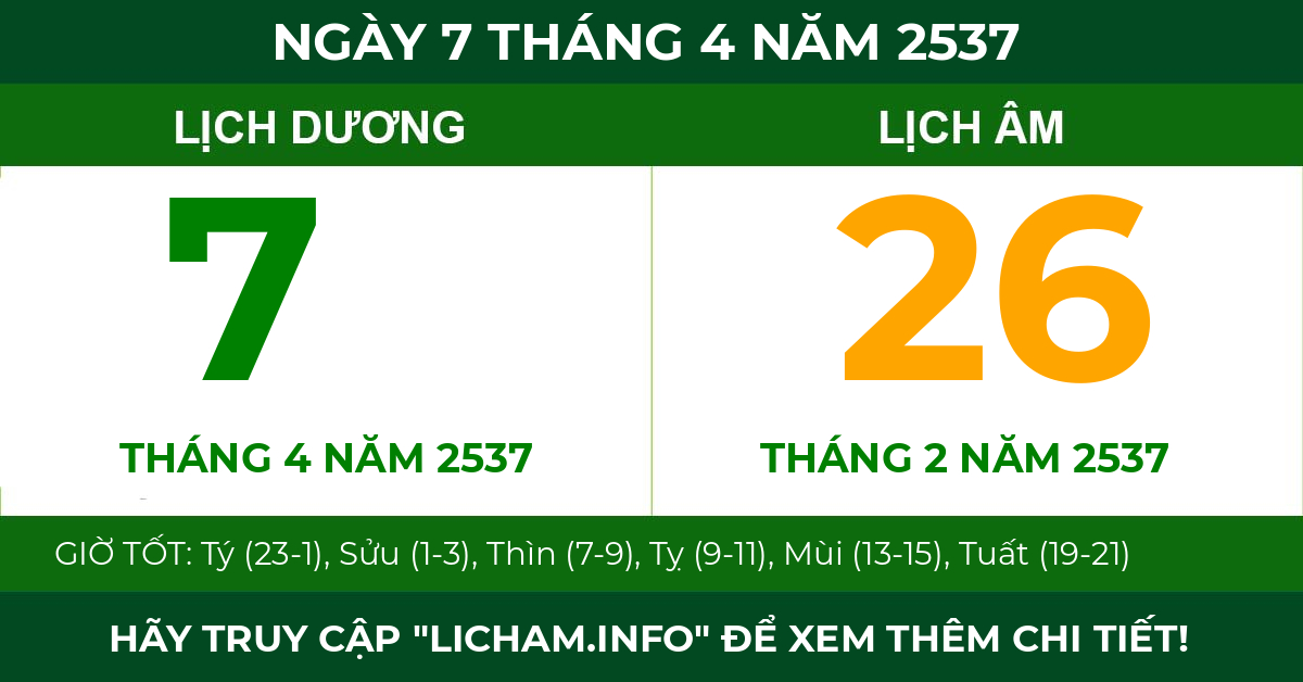 lịch âm ngày 7 tháng 4 năm 2537