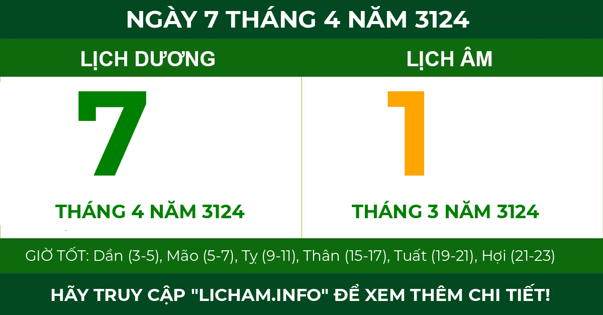 lịch âm ngày 7 tháng 4 năm 3124