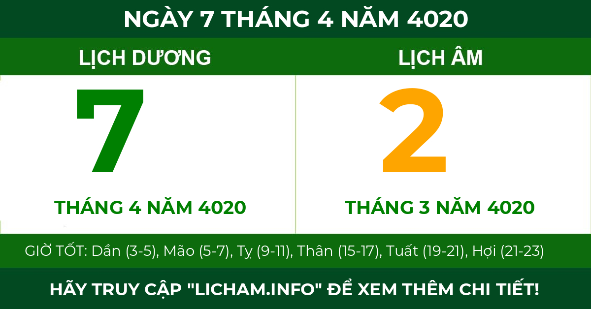 lịch âm ngày 7 tháng 4 năm 4020