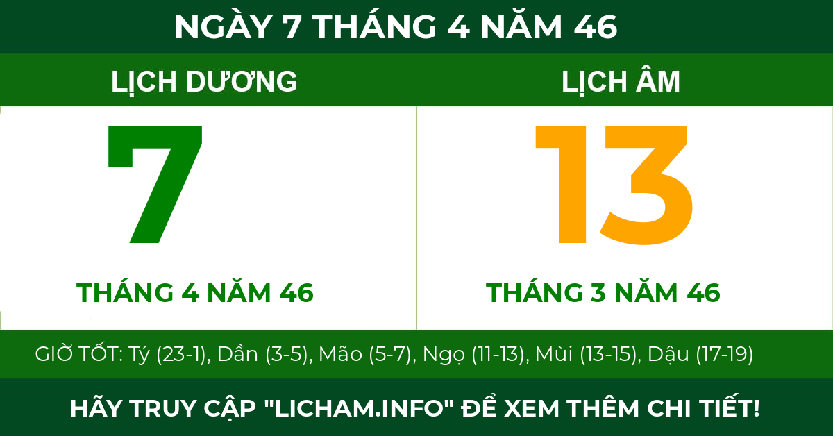 lịch âm ngày 7 tháng 4 năm 46