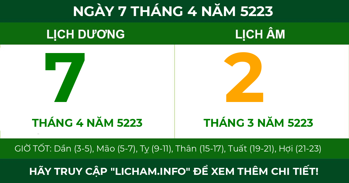 lịch âm ngày 7 tháng 4 năm 5223